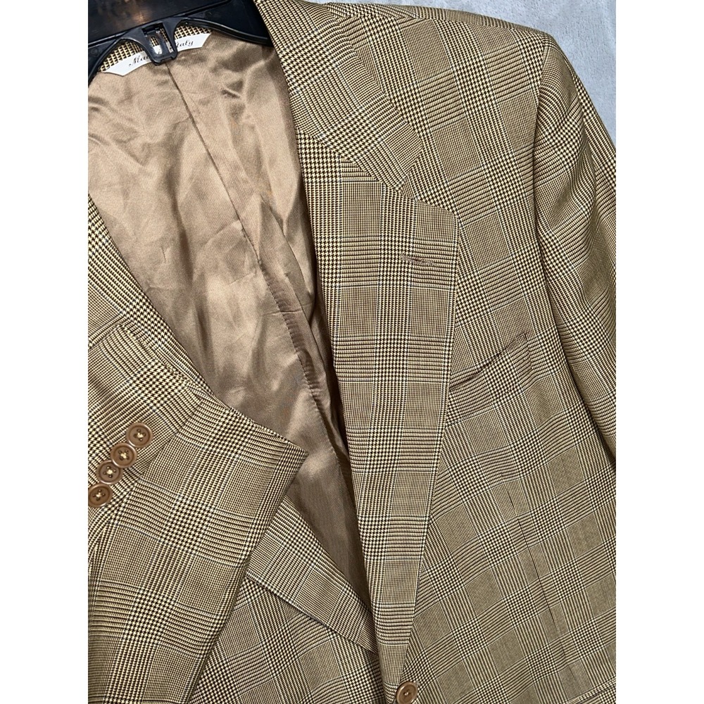 Canali 1934 Sport Coat Blazer 42R Tan Brown Plaid Wool Made Italy 2 Button EU 52
